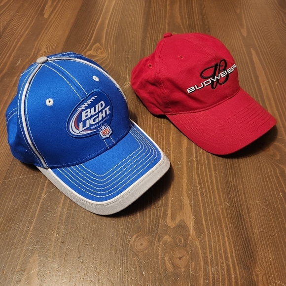 Vtg Red Budweiser Hat & Vtg Blue Bud Light NFL Hat Both Adjustable & 100% Cotton - Picture 2 of 13